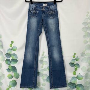 Angels y2k low rise blue vintage denim jeans size 1 flare bootcut pants